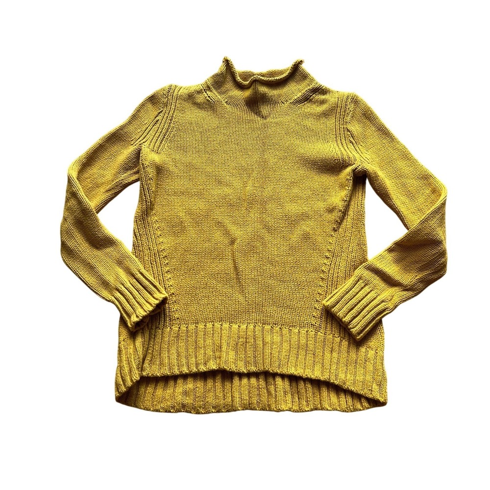 J Crew Sweater XS Yellow Knit Long Sleeve Oarsman Fisherman‎ Roll Neck